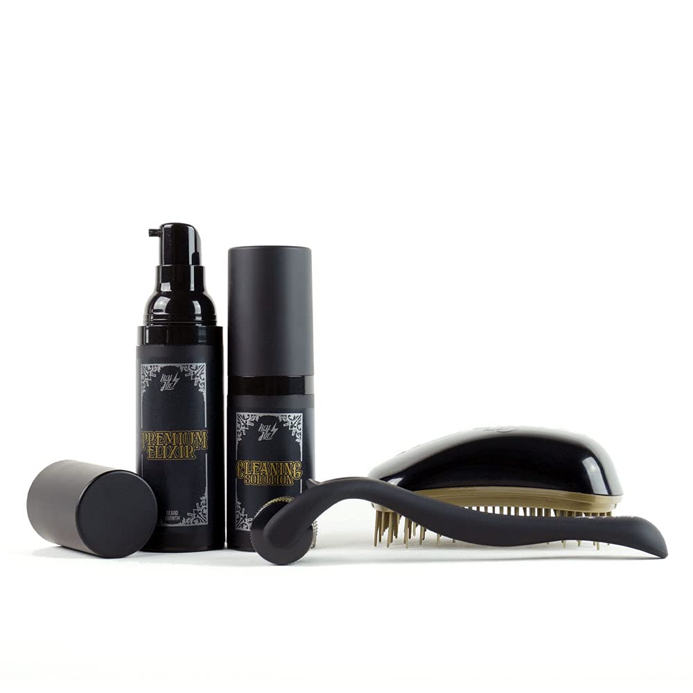 HEY JOE Kit Beard Growth System - Innovador Kit Para El Crecimiento De Barba A Base De Células Madre Vegetales - Tratamiento De 50 Días, color Black