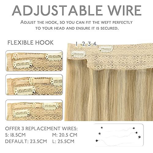 Image of WENNALIFE Wire Hair Extensions Real Human Hair 22 inch 120g Light Blonde Highlighted Golden Blonde Remy Hair Invisible Transparent Wire Straight Reusable Natural Easy to Apply Reusable for Volume