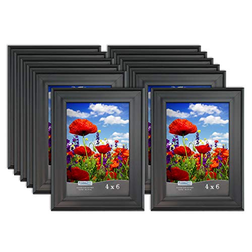 Icona Bay 4x6 Picture Frame (Black, 12 Pack), Traditional 4 x 6 Photo Frame, Wall Mount Hangers and Table Top Easel, Display Horizontally or Vertically, Allure Collection