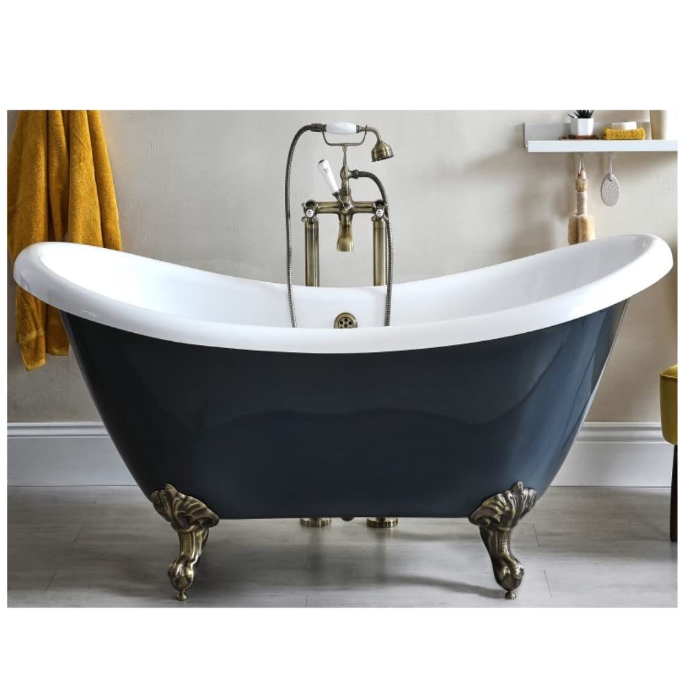 Milano Hest Stone Grey 1750mm x 730mm Double Ended Freestanding Slipper Bath Gold Feet