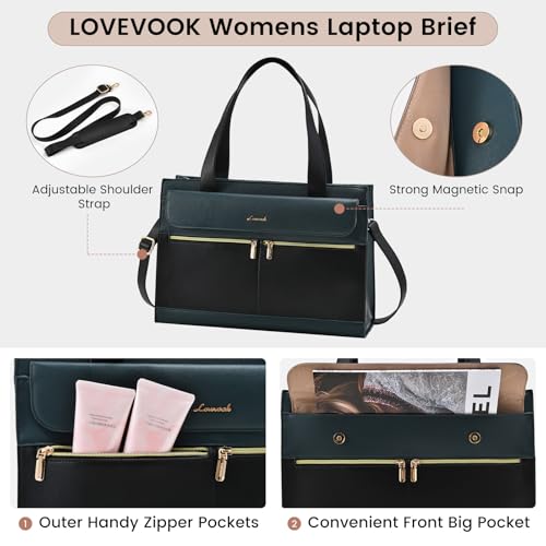 Image of Laptop Bag for Women Leather Laptop Tote Bag Large Computer Bag Waterproof Business Office Work Bag