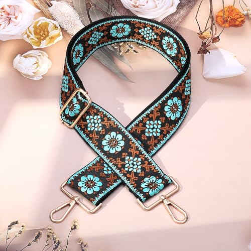 Image of Flower Purse Strap Replacement Embroidery Crossbody Shoulder Strap for Handbag Canvas Purse Extender Accessories