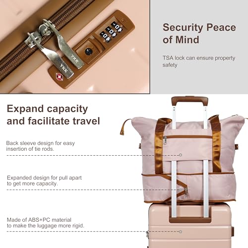 Image of 20-Inch Carry-On Luggage Set (3-Piece) - Lightweight & Durable Hardshell Spinner Suitcase with TSA Lock | PC+ABS Material | Airline Approved for Business and Family Travel, in Pink