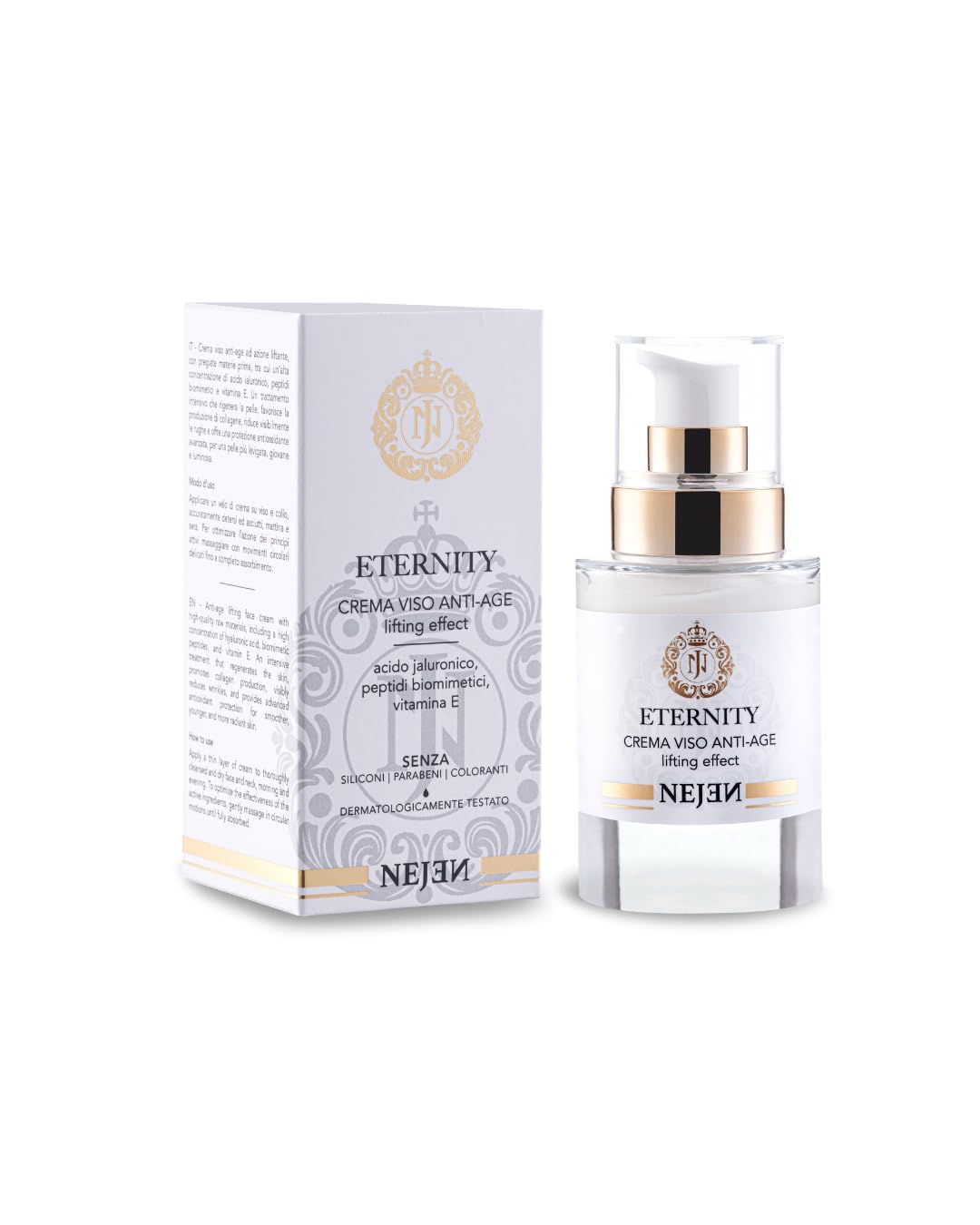 Nejen Eternity - Crema Viso Lifting Professionale con Acido Ialuronico Triplo, Peptidi Biomimetici e Dermotenseur - Anti-Rughe Intensivo 50ml