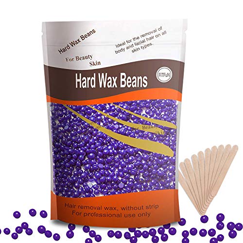 FiTFuN Hard Wax Kit Depilatory Wax Beads, Hard Wax Beans for Painless Hair Removal, Brazilian Waxing for Face, Eyebrow, Back, Bikini Areas At Home 300g (10 Oz)/bag with 10 pcs Wax Spatulas (Lavander)