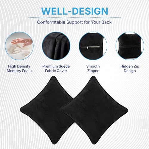 Image of Kingsway Car Accessories Seat Cushion Pillow, Universal Use for Long Drive Travel Comfort, Memory Foam Car Cushion in Black, Super Soft and Super Comfort Design Backrest Pillow for Car, Pack of 2