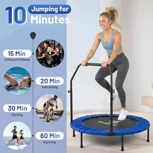 Image of CLORIS Rebounder Trampoline for Adults 40 Inch, 400 lbs Capacity with 5-Level Adjustable Bar, Foldable Mini Indoor Fitness Workout Exercise Equipment Blue