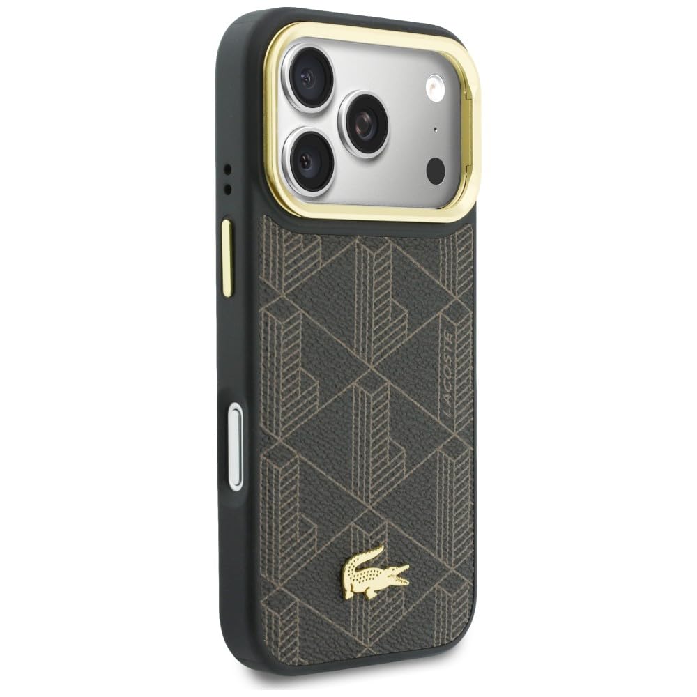 CG Mobile i Lacoste - Support de mélange en PVC - Compatible avec MagSafe - Coque pour iPhone 17 Pro (marron)