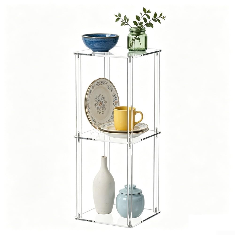 Mesa auxiliar de acrílico transparente de 3 niveles para libros y plantas en el salón