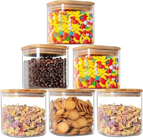 Image of Glass Food Storage Containers with Airtight Bamboo Lid, Coffee Storage Jars for Home Kitchen, Pantry Tea, Spices, Snack (SQUARE 750 ML JAR, SET OF 6)