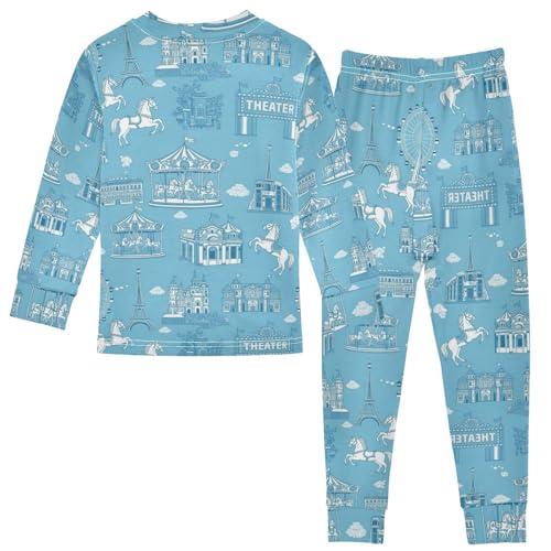 Pajama Sets Long Sleeve Cityscape with Amusement Elements Soft Comfy Sleepwear 2 Piece PJS 3-8T3