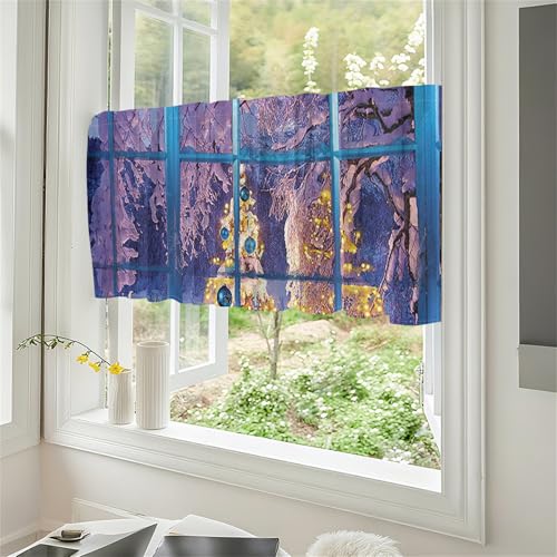 Odot Cortinas Cocina, Estampados Navideños Cortinas Semitransparente Moderno y Visillos Cortos para Ventanas, 1 Panel Poliéster Cortina Cocina para Baño Pequeñas Ventanas (Morado,W175xH55cm)