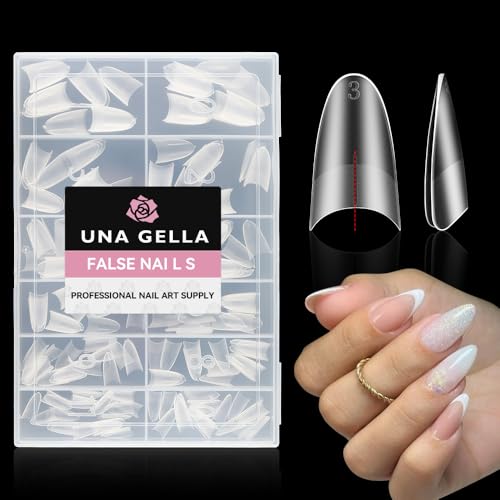 Image of UNA GELLA Medium Almond Gel Nail Tips: Full Matte Almond Shape Nail Tips Half Cover 216pcs Medium Almonds Press On Nails DIY Salon for Fake Acrylic False Nails 12 Sizes, Saving Design Gelly Tips