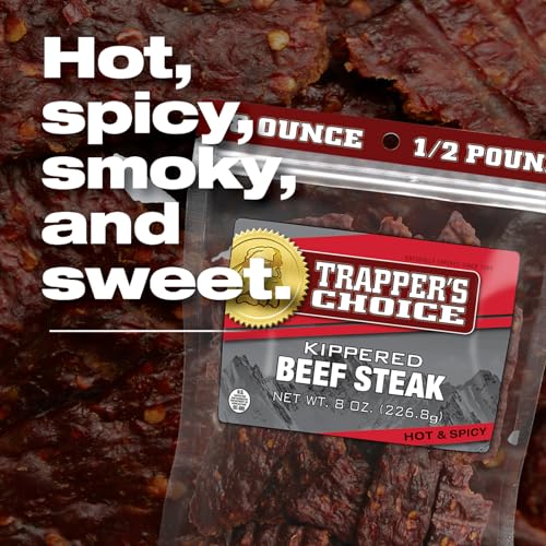 Image of Old Trapper, Trapper's Choice Hot & Spicy Kippered Beef Steak, Eight-Ounce Individual Package, 10 Grams of Protein and 70 Calories Per Serving (Pack of One)