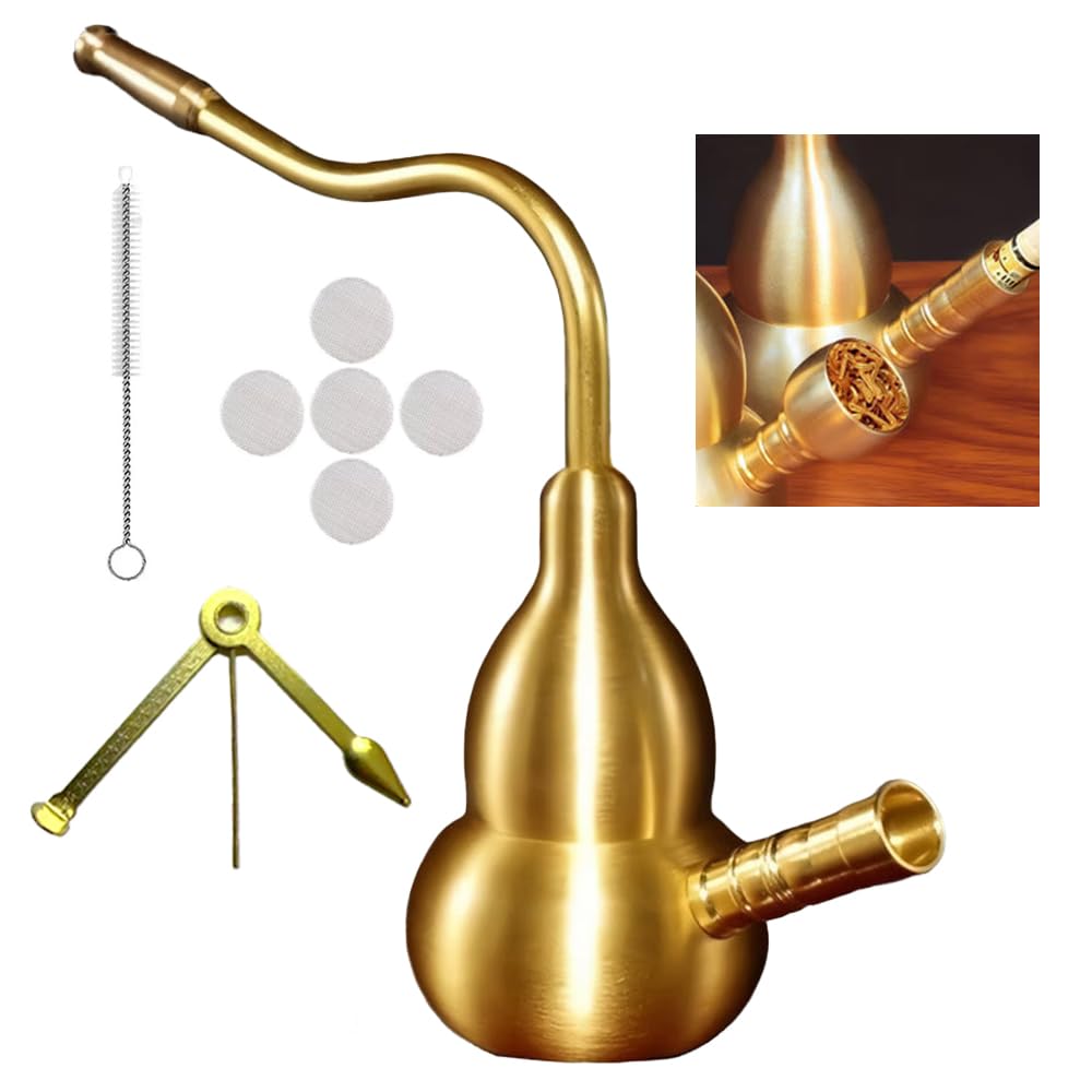 Gold Hookah Set, Gourd-Shaped Detachable Shisha Hookah Kit with Cleaning Brush, 3-in-1 Scraper, 5 Stainless Steel Filters – Portable Water Pipe for Tobacco Use
