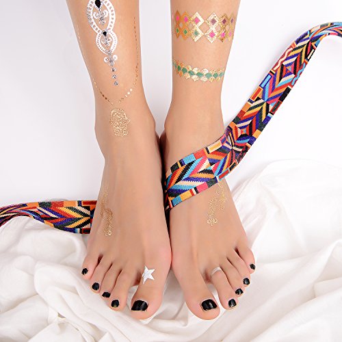 Temporary Tattoos, Metallic Gold Body Glitter Henna Tattoo Temporary Tattoo for Women Adult Kids Festival Accessories Costume
