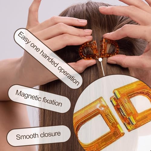 Image of 2 Pcs Hair Clutchers for Women, Magnetic Hair Clip, 2-in-1 Section Clips for Hair Styling, Daily Use and Professional Salon Clutcher Hair Accessories, Black Brown Print Hair Claw Clips (Orange and Brown Leopard)