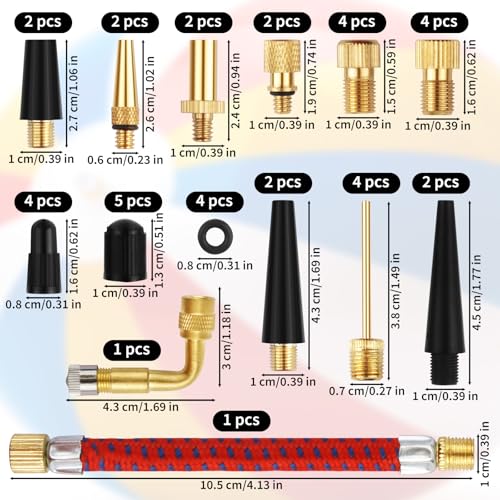 42PCS Bicycle Valve Adapter Pack, Brass Bike Tire Valve Pump Adaptor with Schrader to Presta Valve Adapter/Presta to Schrader Valve Adapter, Bike Tire Valve Pump Adapters & Elbow Valve Extenders