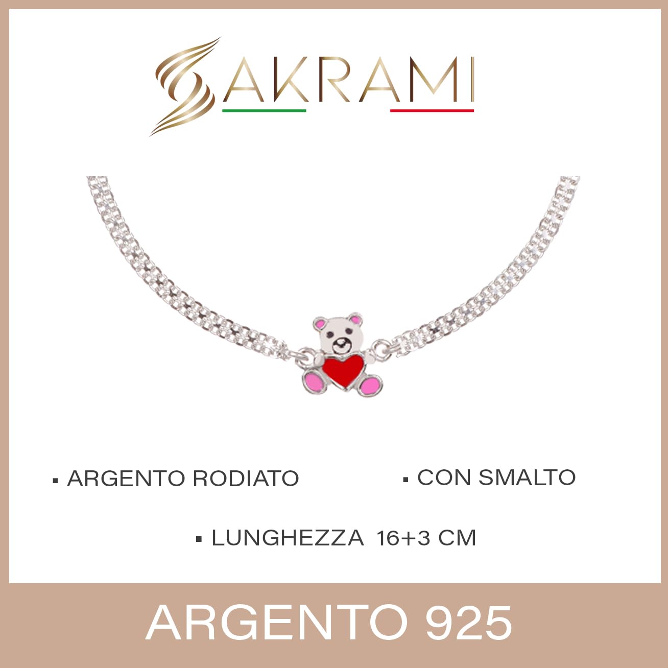 Pulsera infantil de plata de ley 925 con osito abrazando corazón esmaltado rodiado, perfecta para niñas, niños, niñas y amigas, regalo para nacimiento, comunión, bautizo, cumpleaños con caja, 19.0