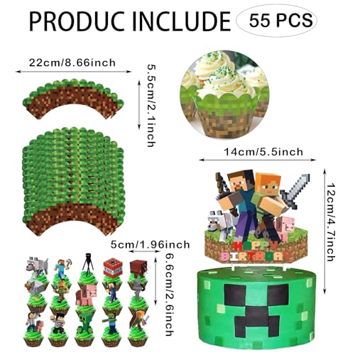 55 Stück Video spiel thema geburtstag kuchendeko, Enthält Muffin förmchen, Cupcake Toppers, Muffin form papier, Geeignet für Jungen- und Mädchengeburtstagsfeiern