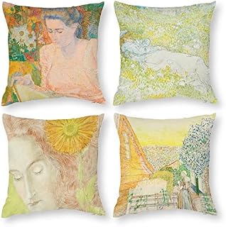 HOSTECCO William Morris Pillow Covers 45x45 cm Pack of 4 The Strawberry Thieves Golden Bough Design Art Pillow Cases Square Decorative Cushion Covers for Sofa Couch