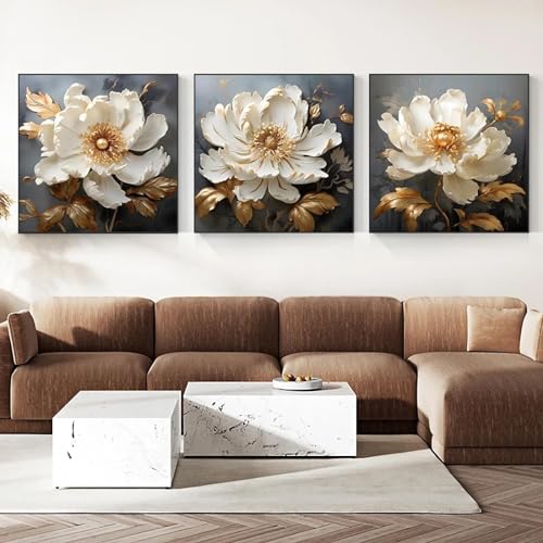 Impresiones artísticas de magnolia blanca con detalles dorados, lienzos florales de alta calidad