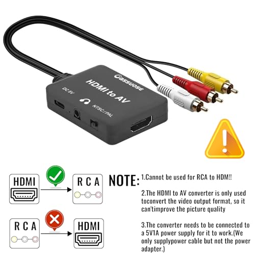 image for Oassuose HDMI to RCA Converter with 3.5mm Audio Headphones Port, HDMI 