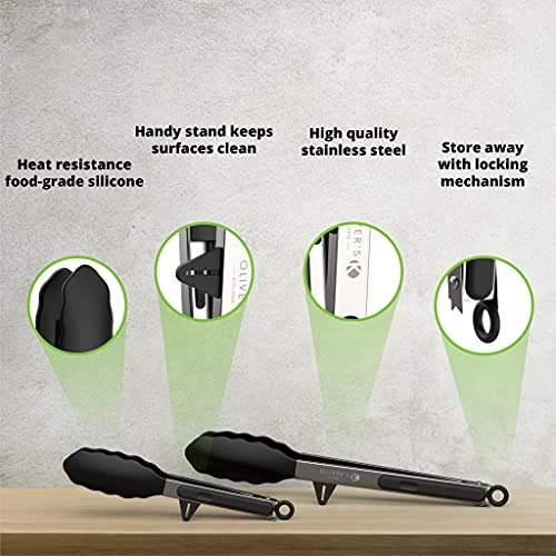 Oliver's Kitchen Tang - 2 x voedselveilige siliconen kooktang - vergrendelingsclip voor eenvoudig opbergen - Geweldig… - Image 3