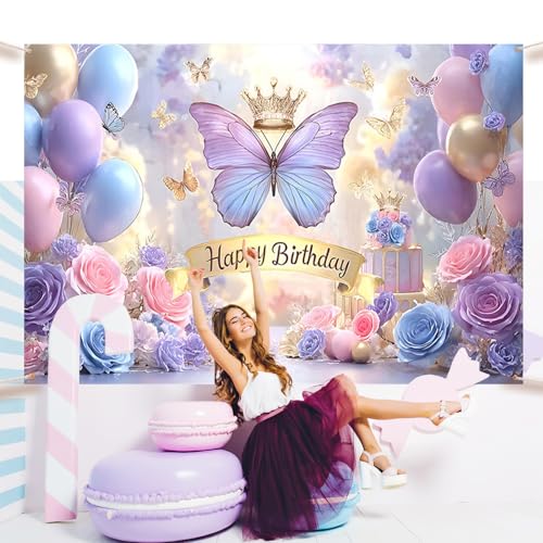 Decoración de fondo mariposa cumpleaños púrpura 70.8 x 43.3 in miniatura 6