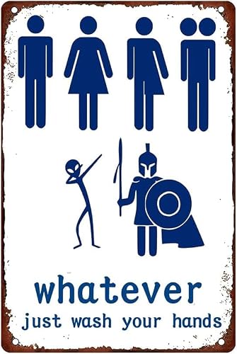 Anceky Style-10 Funny Restroom Sign Whatever Just Wash Your Hands Style Funny Metal Door Sign Farmhouse Restroom Bathroom Door Sign For Toilet Home Hotel Wall Decor 12X16 Inch