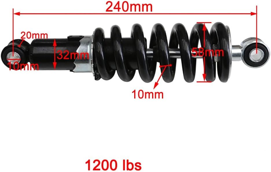 240mm 9.5" Black Rear Shock Absorber Suspension Sensa Trac Load 1200LBS, 10mm Spring Rear Dirt Bike Shock, for Pit Bike Off-Road Motorcycle Ebike Scooter Trail ATV Quad Buggy Motocross