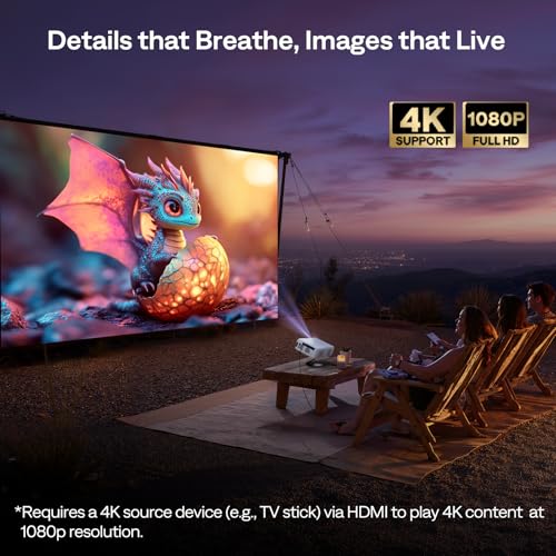 Image of Aurzen EAZZE D1G 4K Supported Google TV Smart Projector with WiFi & Bluetooth, Auto Focus & Keystone, Dolby Audio, Zoom, Movie, Portable Mini Projector for Home & Outdoor Use