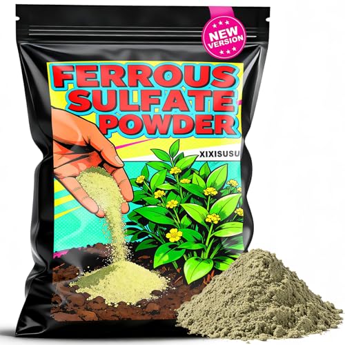XIXISUSU Iron Sulfate for Plants - Ferrous Sulfate Powder to Correct Chlorosis & Yellow Leaves Fast-Acting Iron for Plants Trees Lawns & Shrubs - Essential Nutrient Supplement (8 oz)