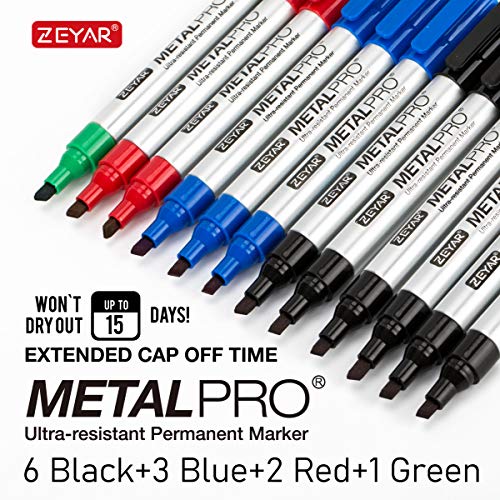 image for ZEYAR Permanent Markers, Chisel Tip, Set of 12, 4 Colors, Premium Wate