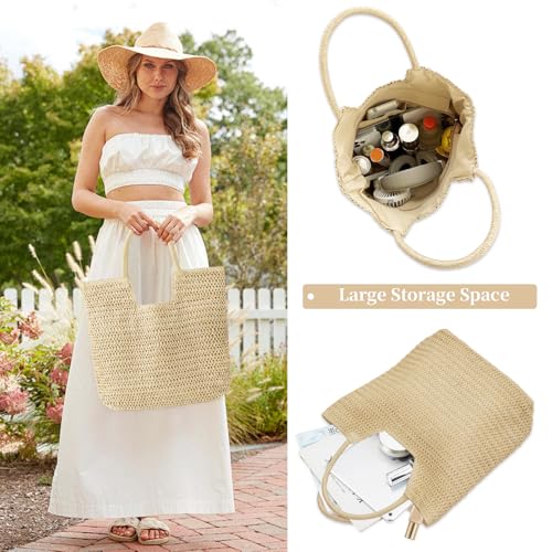Image of Straw Beach Bags for Women - Woven Tote Bag Large Shoulder Handbags Summer Boho Straw Purse for Vacation