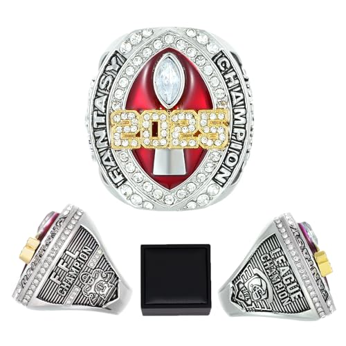K-toobeely 2025 Fantasy Football Championship Ring Red with Box League Champion Trophy Rings Premium Award for Winne (Red 11)