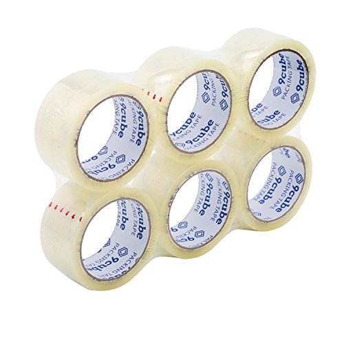 9Cube - 6 rolos de fita de embalagem transparente de baixo ruído - fita adesiva forte, resistente e segura para embalagens e caixas grandes (48 mm x 66 m)