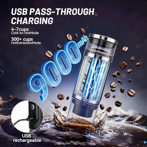 Delousiber 4-in-1 Portable Espresso Maker with Milk Frother, 20Bar for Small & Large Capsules Ground Coffee, 9000mAh USB-C Rechargeable Travel Coffee Machine - Image 6