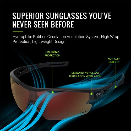 Torege Polarized Sports Sunglasses For Men Women - Uv Protection Cycling Sunglasses For Running Fishing Cycling Driving Baseball Golf Glasses Tr90 Frame Tr21 Sniper (Bright Black&Black&Red Revo Lens) #TOP2