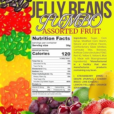 SweetGourmet Jumbo-Sized Assorted Jelly Beans, 6 Fruit Flavors Bulk Candy, 2 Pounds