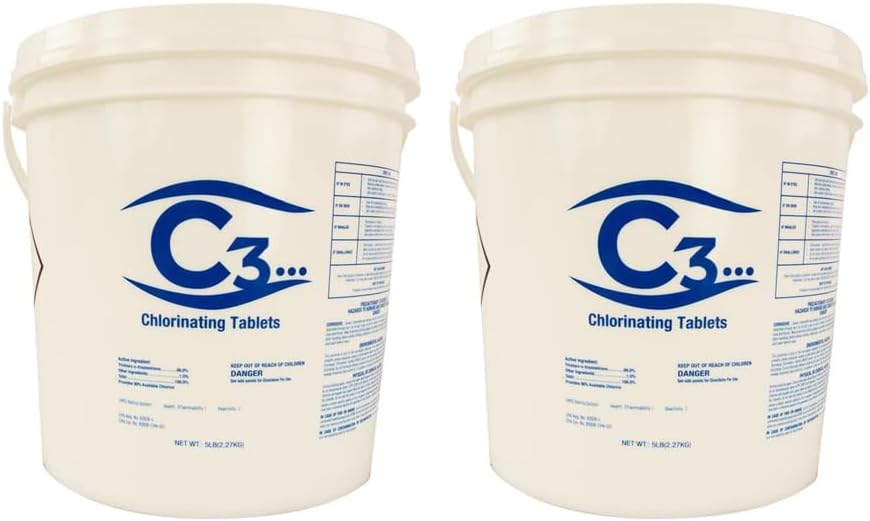 C3... 1" Stabilized Chlorine Tablets for Swimming Pool | Slow Dissolving Chlorinating Tabs for Above Ground or Inground Pools, & Spas/Hot Tubs | 50 lbs