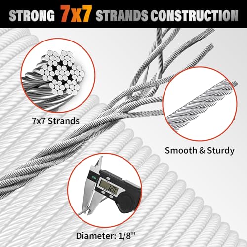 CELYND Stainless Steel Cable for Railing - 600FT 1/8" T316 Wire Rope Cable for Deck Railings System Kit by CELYND - Used condition - Image 3