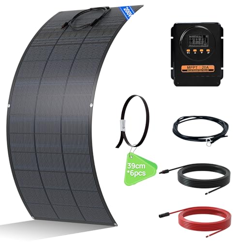 ECO-WORTHY Kit Panneau Solaire Souple 200W hors réseau : Panneau Solaire Souple 200 W, Régulateur de Charge MPPT 20A avec Câble Solaire pour Caravane, Camping-car, Bateau, Cabine, Remorque