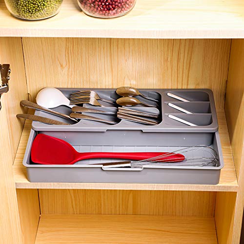 CEGAR Besteck-Organizer, Expandable Kitchen Drawer Organizer für Besteck. Schubladen-Organizer-Tablett, BPA-frei, 406 * 166 * 59 mm (16,0 x 6,6 x 2,4 Zoll), grau - Image 8