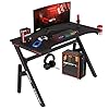 Gaming Desk Computer Desk 47 Inch Home Office Desk Extra Large Modern Ergonomic Black PC Carbon Fiber Table Gamer Workstation with Cup Holder Headphone Hook