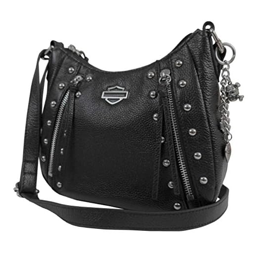 Harley-Davidson Women's Studded Rider Leather Crossbody Purse Bag Black