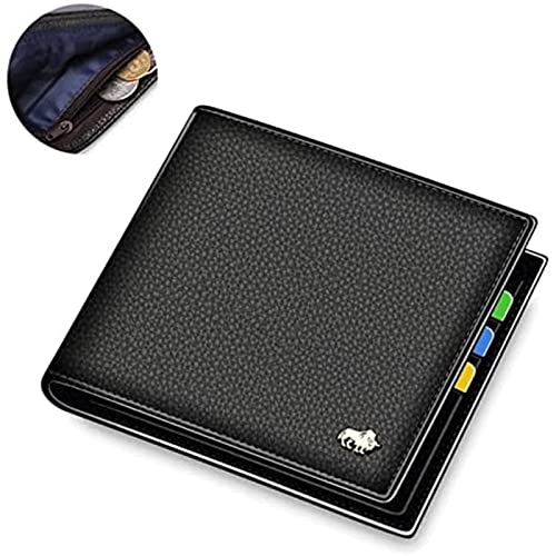 Exquisite Premium Wallets Cow Leather Small Men Portable Bifold Credit Card Holder Billfold Fashion Large Capacity Blocking Purse Wallets(Black)