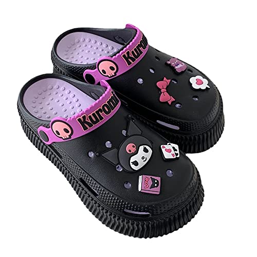 CEINOM Cute Cartoon Slippers Kuromi Kawaii Slippers for Women Cloud Slides indoor Outdoor Soft Comfy Anti-Slip garden Shoes (Black,9,10)