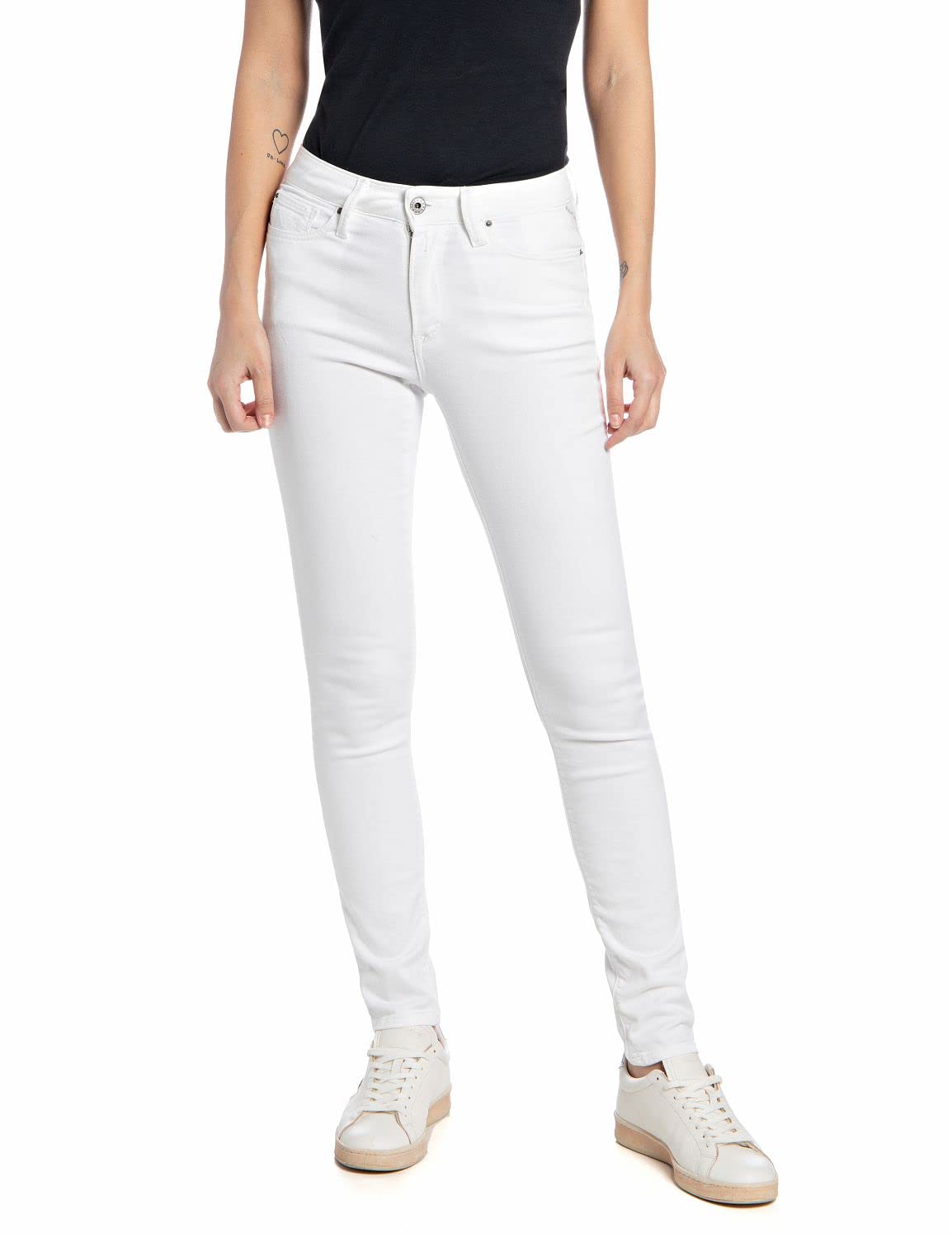 Replay Damen Jeans Luzien Skinny-Fit, Optical White 001 (Weiß), 31W / 32L