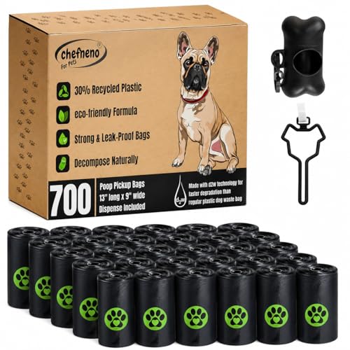 Image of Dog Poop Black Bags with Dispenser (700 Bags) doggy poop bags Pickup Bag 35 Refill Rolls Dog Waste Bags Cat Litter Clamps & Poop Bags (35 Rolls, Uscented)
